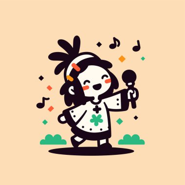 Mikrofona şarkı söyleyen sevimli çizgi film kızı.