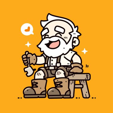 Anahtarlı Mutlu Tamirci Taburede Oturuyor