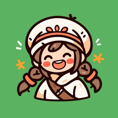 Saçları örgülü şirin kız izci Mutlu bir şekilde gülümsüyor