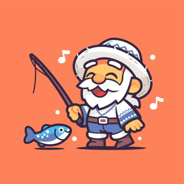 Mavi Balık Yakalamış Neşeli Balıkçı