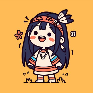 Chibi Yerli Amerikalı Kız Çizgi Film Çizimi