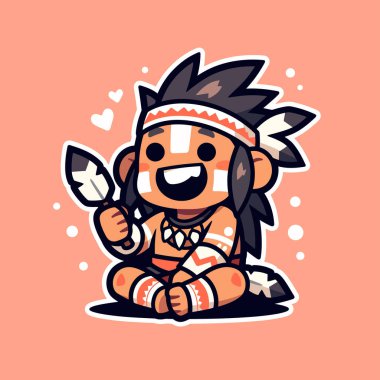 Tüylü Amerikan Yerlisi Şirin Çizgi Film Çocuğu