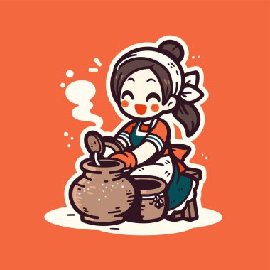 Sevimli Çizgi Film Şefi Mutfakta Yemek Pişiriyor