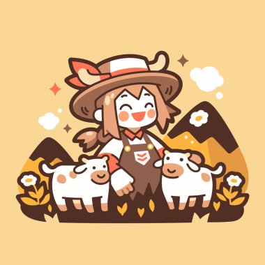 Çizgi filmdeki İneklerle Mutlu Çiftçi