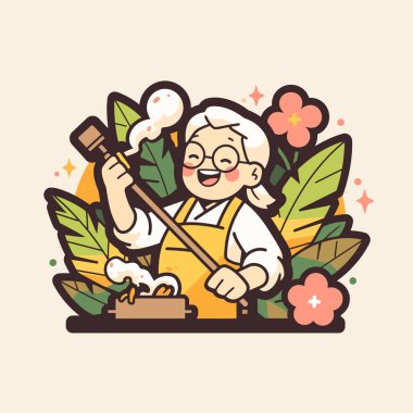 Neşeli Yaşlı Kadın Çiçek Aksanıyla Mochi Yapıyor