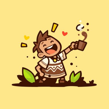 Kahve fincanlı mutlu çocuk.