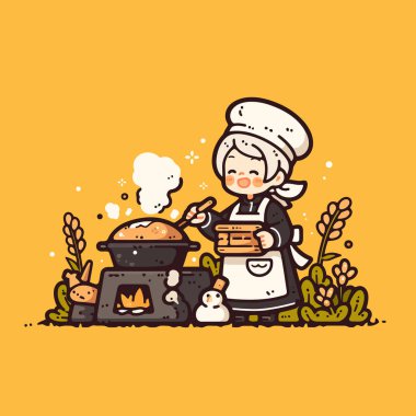 Neşeli Şef Mutfakta Lezzetli Yemekler Pişiriyor