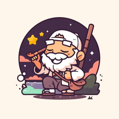 Chibi Yaşlı Balıkçı Yıldızların Altında Rahatlıyor