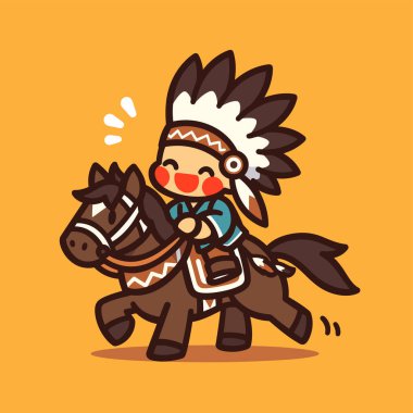 Amerikan Yerlisi Şirin Çocuk At Biniyor