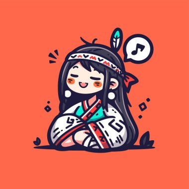 Sevimli Çizgi Film Müzik Notalı Amerikan Kızı