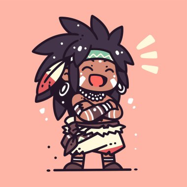 Tüylü ve Yüzü Boyalı Mutlu Amerikan Chibi Çizgi Filmi Karakteri