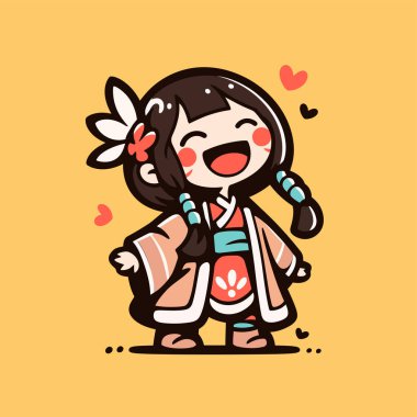 Kimonolu gülümseyen kız.