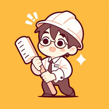 Cetvel ve Sert Şapkalı Çizgi Film Mühendisi