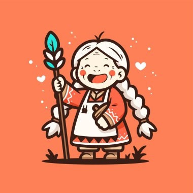 Neşeli Yerli Amerikan Yaşlısı Yapraklı Personel Tutuyor