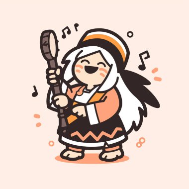 Neşeli bir şekilde müzik çalan çizgi film müzisyeni.