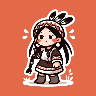 Sevimli Çizgi film Amerikan Yerli Kız Karakteri Çıkartması