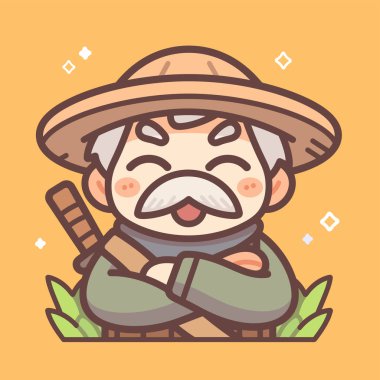 Gülümseyen Samuray Kılıçlı Yaşlı Adam