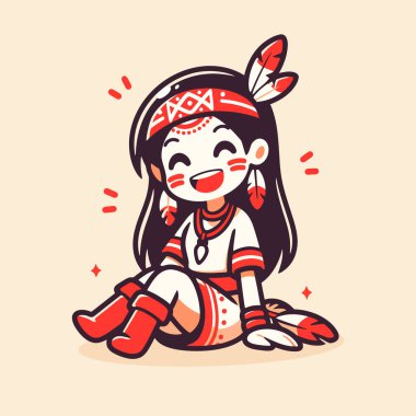 Amerikan Yerlisi Sevimli Kız Geleneksel Giyimde Gülümsüyor