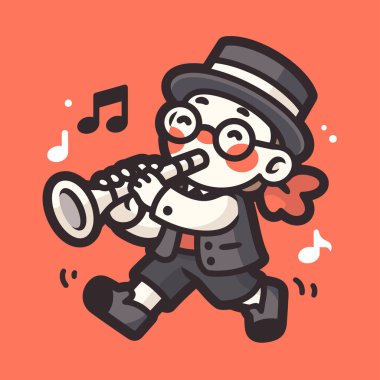 Müzikal Notalı Çizgi film Trompetçisi