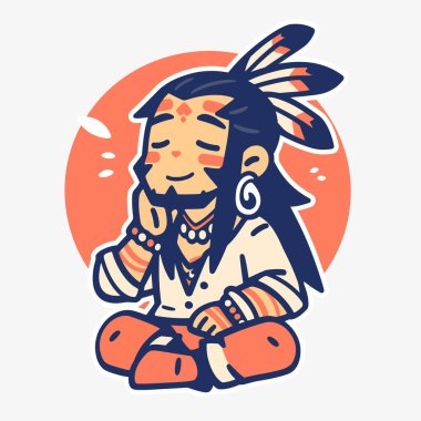 Chibi Amerikan Yerlisi bir çember içinde meditasyon yapıyor.