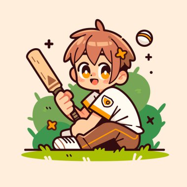 Sevimli Anime Çocuk Kriket Oynuyor