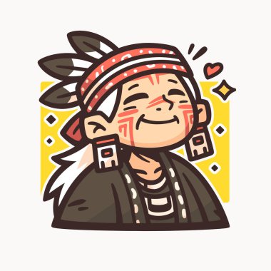 Mutlu Yerli Amerikan Şef Çizgi Film Çizimleri