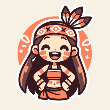 Şirin Çizgi film Amerikan Yerlisi Gülen Kız Headresle