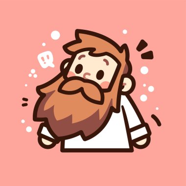 Sevimli çizgi film sakallı adam, şaşırmış yüz ifadesi.