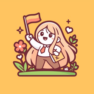 Bayrak ve Çiçekli Cins Sıvısı Gururlu Chibi Kız