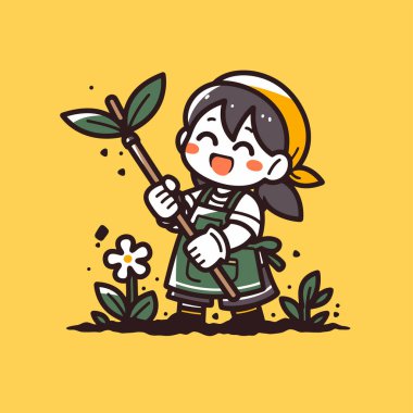 Bitki ve Çiçekli Mutlu Bahçıvan Kız