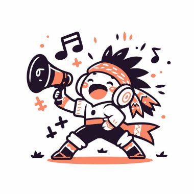 Neşeli Çizgi Film Yerel Karakteri Bir Megafonla Duyuruyor