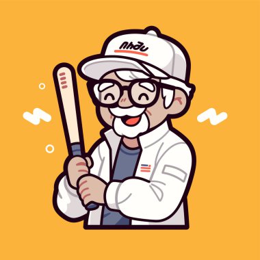 Yaşlı Beyzbolcu Çizgi Film İllüstrasyonu