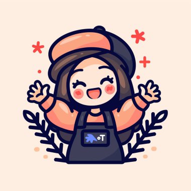 Açık Kollu ve Bereli Mutlu Kawaii Kızı