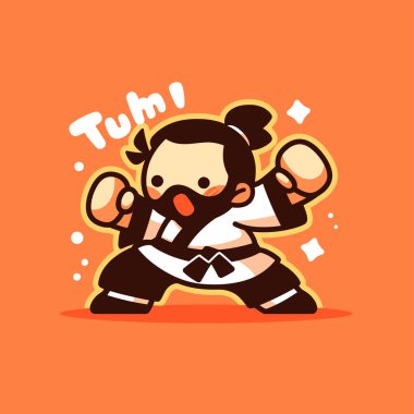 Çizgi film Karate Dövüşçüsü Eylem Pozu Verdi