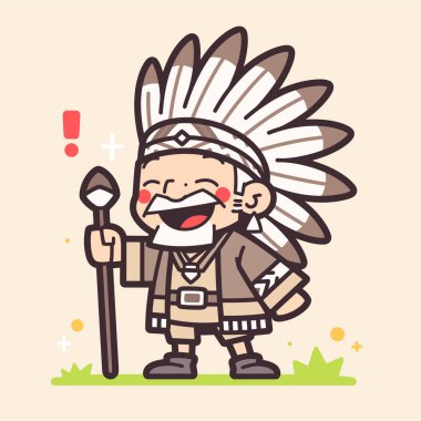 Gülümseyen Amerikan Yerli Şefi Başlıklı Çizgi Film