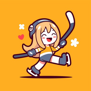 Mutlu Hokey Oyuncusu Çizgi Film Çizimi