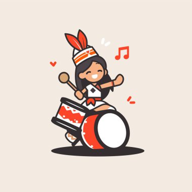 Amerikan Yerlisi Çocuk Davul Çalıyor