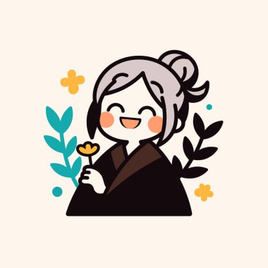 Çiçekli Neşeli Yaşlı Kadın