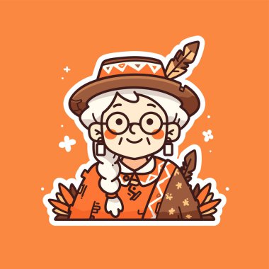 Çizgi film yaşlı kadın şapka ve gözlük takıyor.