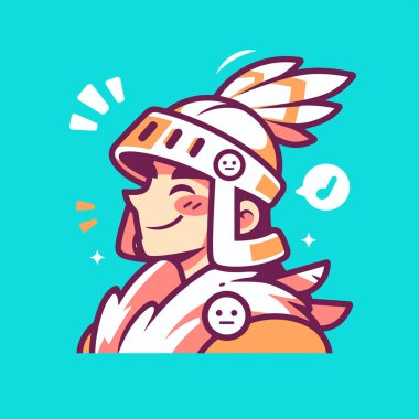 Gülümseyen Şövalye Karikatürü Kasklı ve Zırhlı