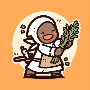 Bitki ve havuçlu mutlu otçu.