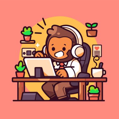 Bitkilerle Masa 'da Çalışan Mutlu Oyuncu