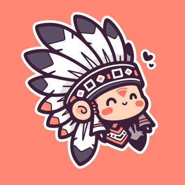 Tüylü başlıklı sevimli Amerikan Yerlisi karakteri.