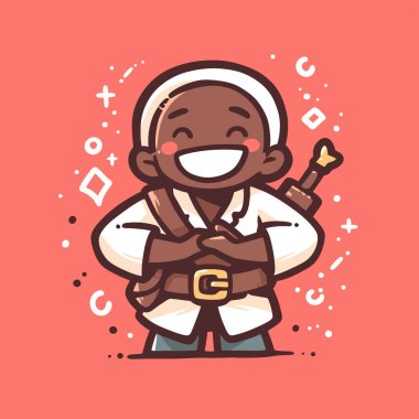 Çizgi film tarzında Mutlu Karateci Çocuk