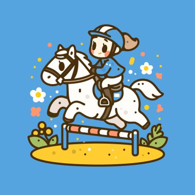 Beyaz bir atın üzerinden atlayan bir çocuk