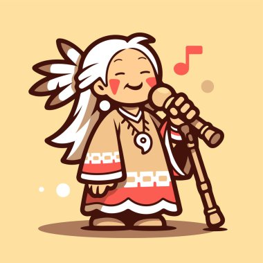 Amerikan Yerlisi Çocuk Flüt Çizim Filmi Oynuyor