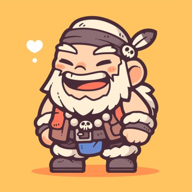 Beyaz Sakallı ve Kafatası Aksesuarlı Mutlu Korsan Çizgi Filmi