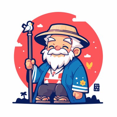 Kuşla Neşeli Yaşlı Gezgin