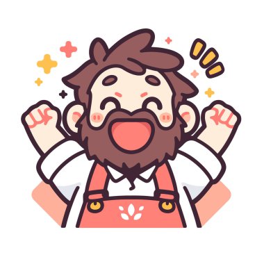 Heyecanlı ve Sakallı Mutlu Çizgi Film Adamı