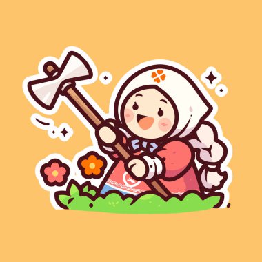 Çizgi film tarzında baltalı şirin Slav Kız